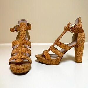 Beautiful cork heeled sandals. Size 8.